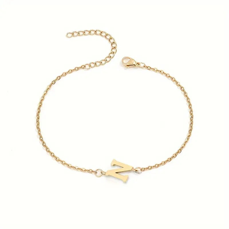 Braccialetto Minimalista con Lettera in Acciaio Inossidabile Placcato Oro Unisex A-Z
