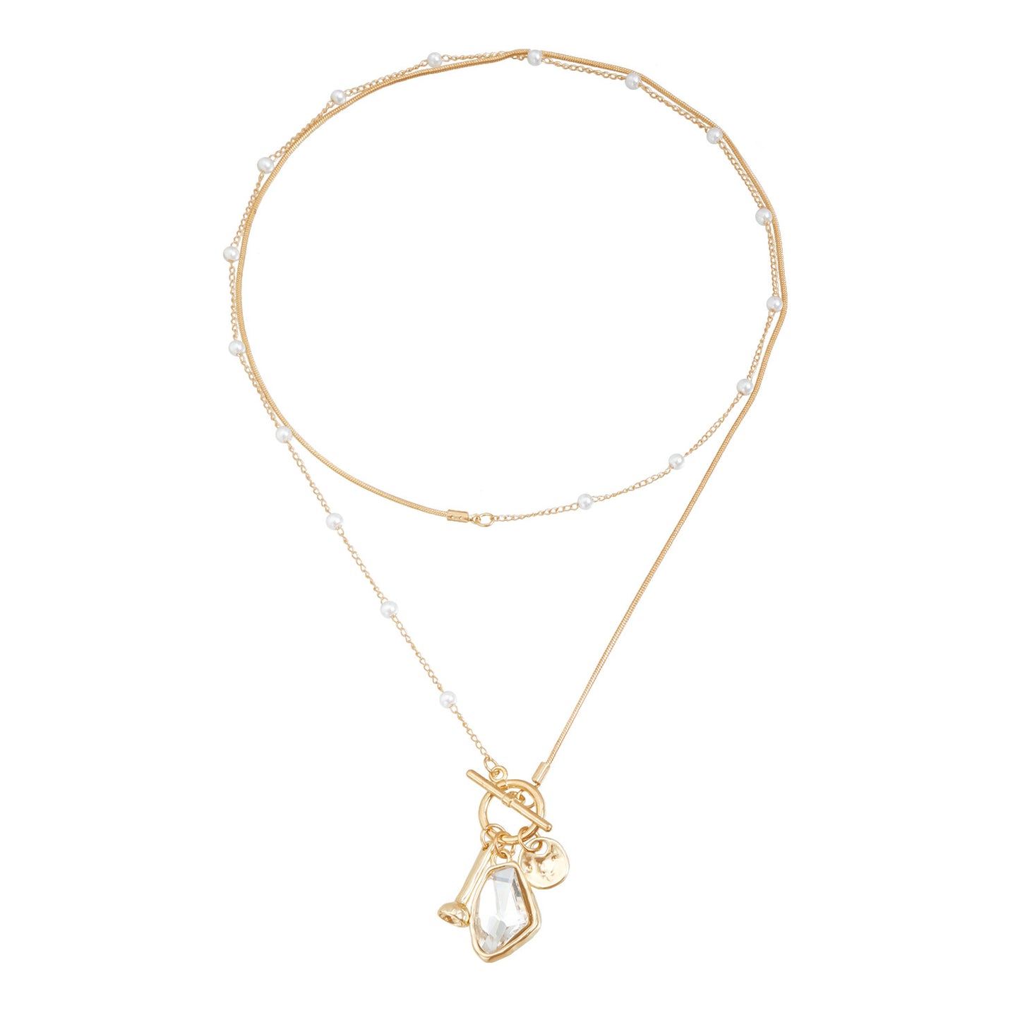 Geometric Shaped Transparent Faceted Glass Pendant Necklace for Women with Alloy Base and Electroplated Finish, Delicate Clavicle Chain with OT Clasp
