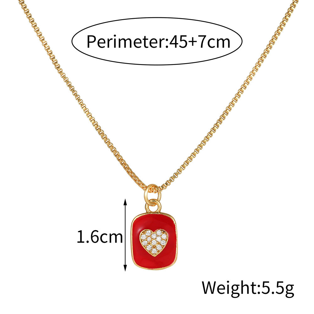 Elegant 18K Gold Plated Heart Geometric Brass Drip Oil Necklace with Cubic Zirconia for Unisex