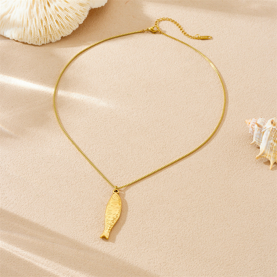 Minimalist Luxury Gold Plated Stainless Steel Fish Pendant Necklace for Women