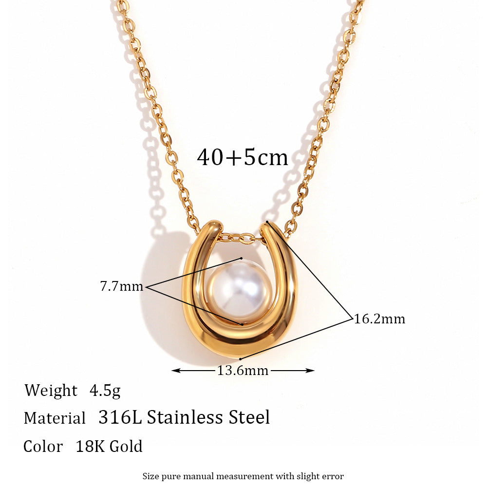 Fashionable Geometric U-Shaped Pendant Necklace for Women in Stainless Steel with 18K Gold Plating