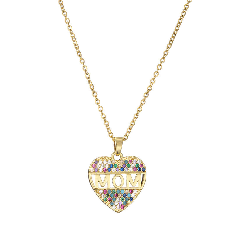 Heart Micro-inlay Brass Pendant Necklace with Cable Chain for Women