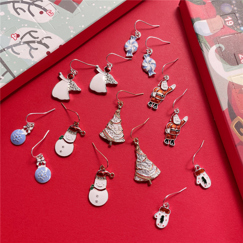 Drip Oil Alloy Geometric Santa Claus Candy Snowman Christmas Boot Earrings for Women