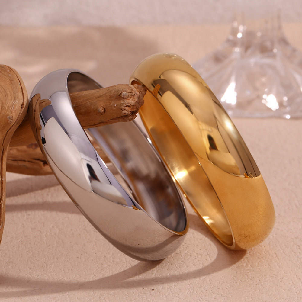 Minimalist Luxury 18K Gold Plated Stainless Steel Geometric Round Bangle Bracelet