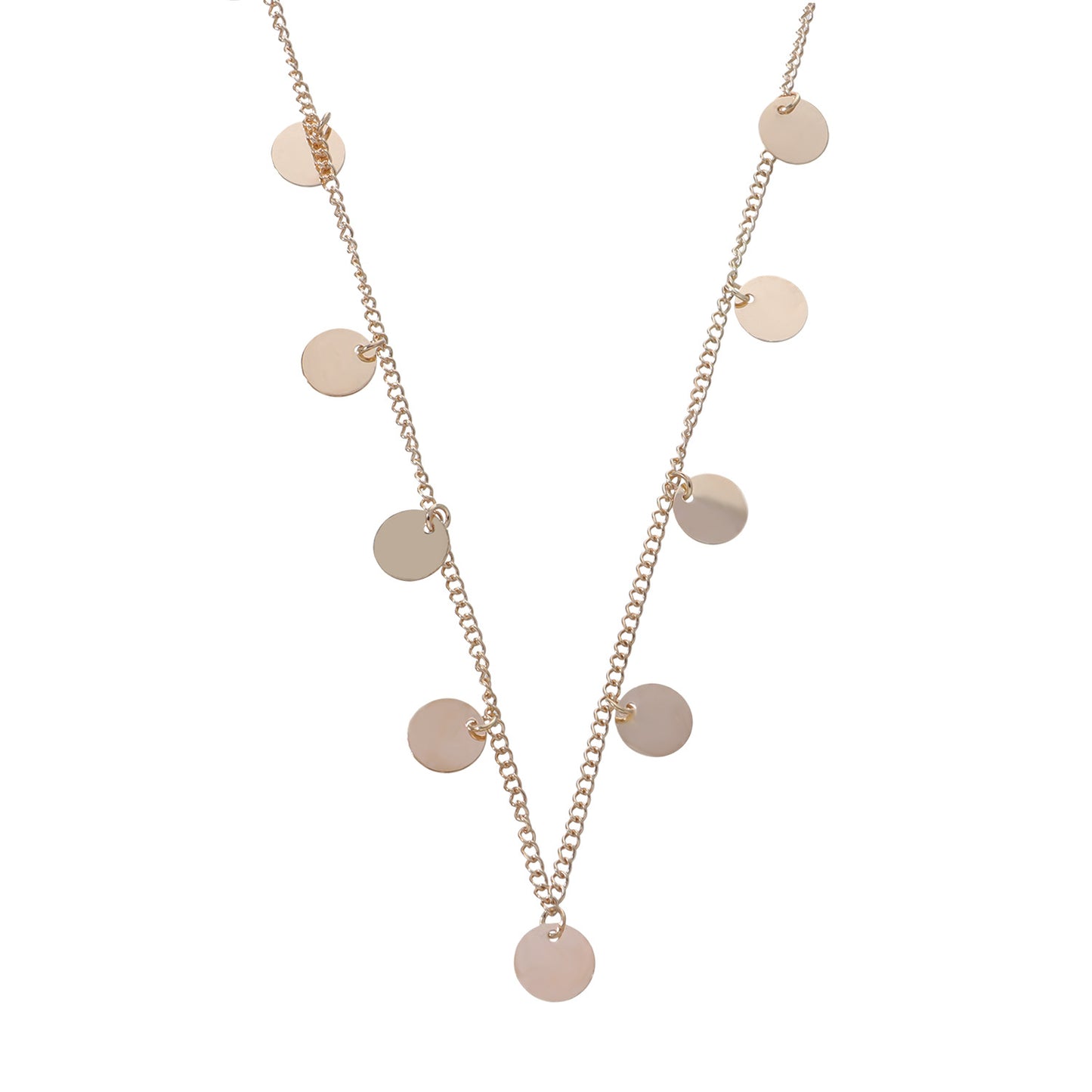 Minimalist Geometric Double Layer Sequin Metal Necklace for Women Adjustable Long Pendant Necklace