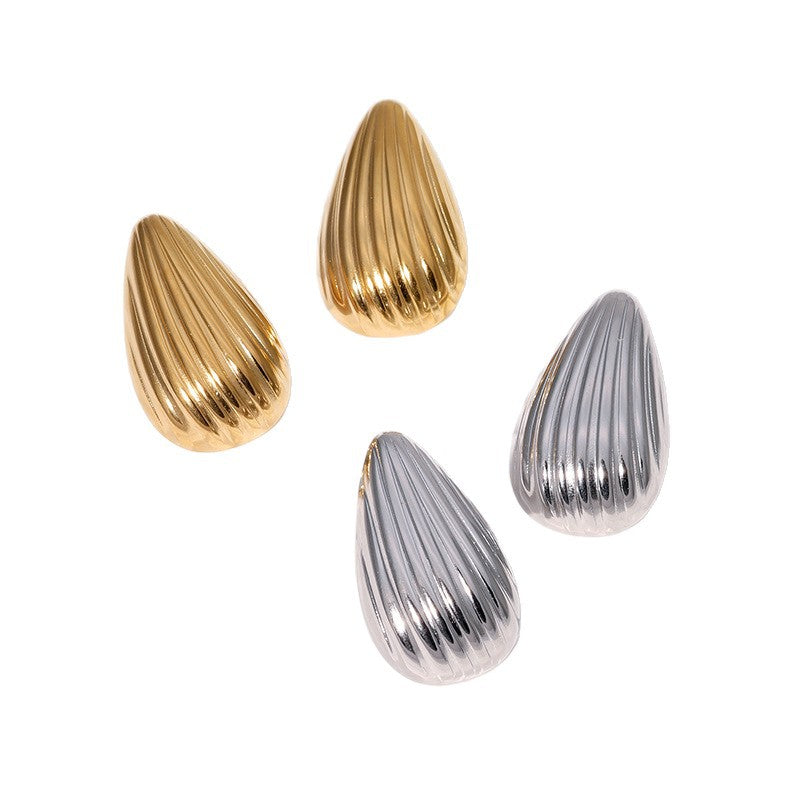 Luxury Striped Teardrop Geometric Plated Stainless Steel Earrings for Women