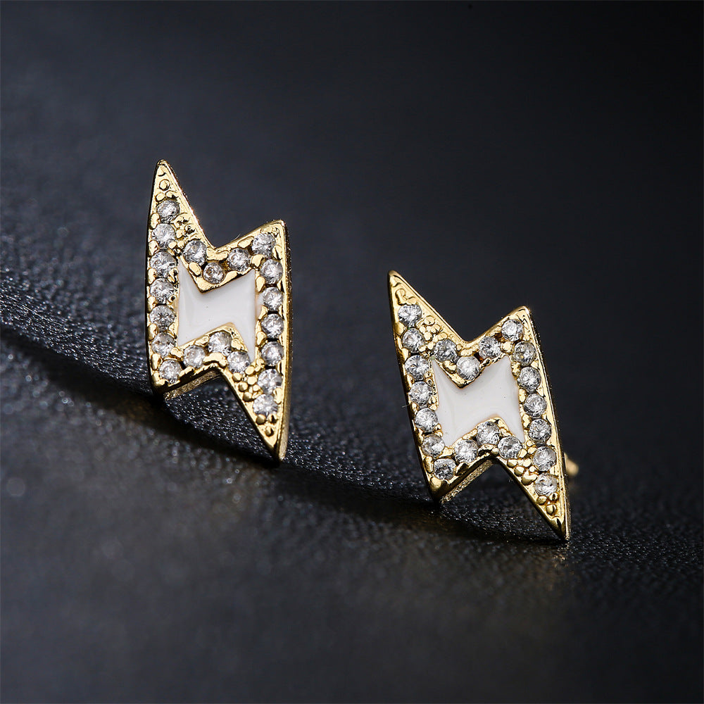 Orecchini da Donna Minimalisti a Forma di Fulmine in Rame, Placcati Oro 18K con Zirconi Micro-Pave