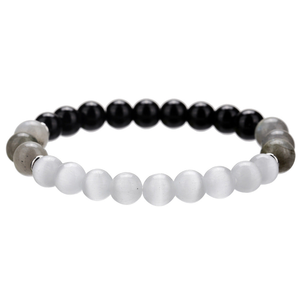 Bohemian Geometric Beaded Bracelet with Natural Stone Beads 8mm Graduated Color Elastic Bracelet for Women and Men