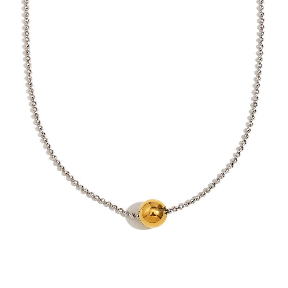 Minimalist Geometric Stainless Steel Necklace with 18K Gold Plated Beads for Women