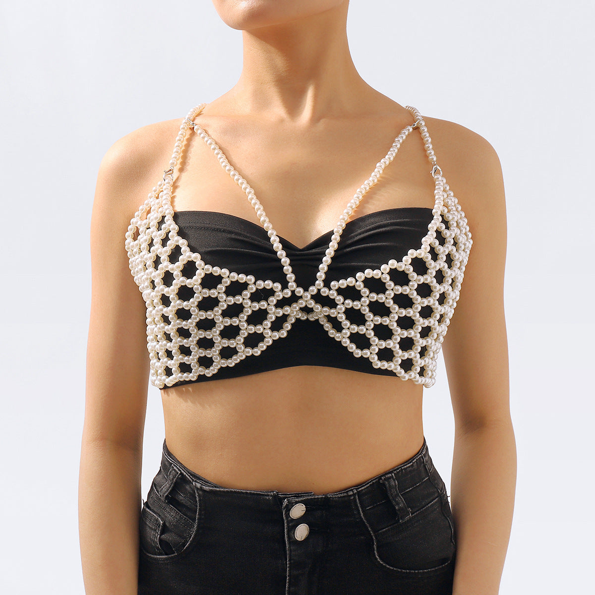 Cadena Corporal de Perlas Geométricas Hecha a Mano para Mujer con Diseño Calado y Detalles de Inspiración Bohemio
