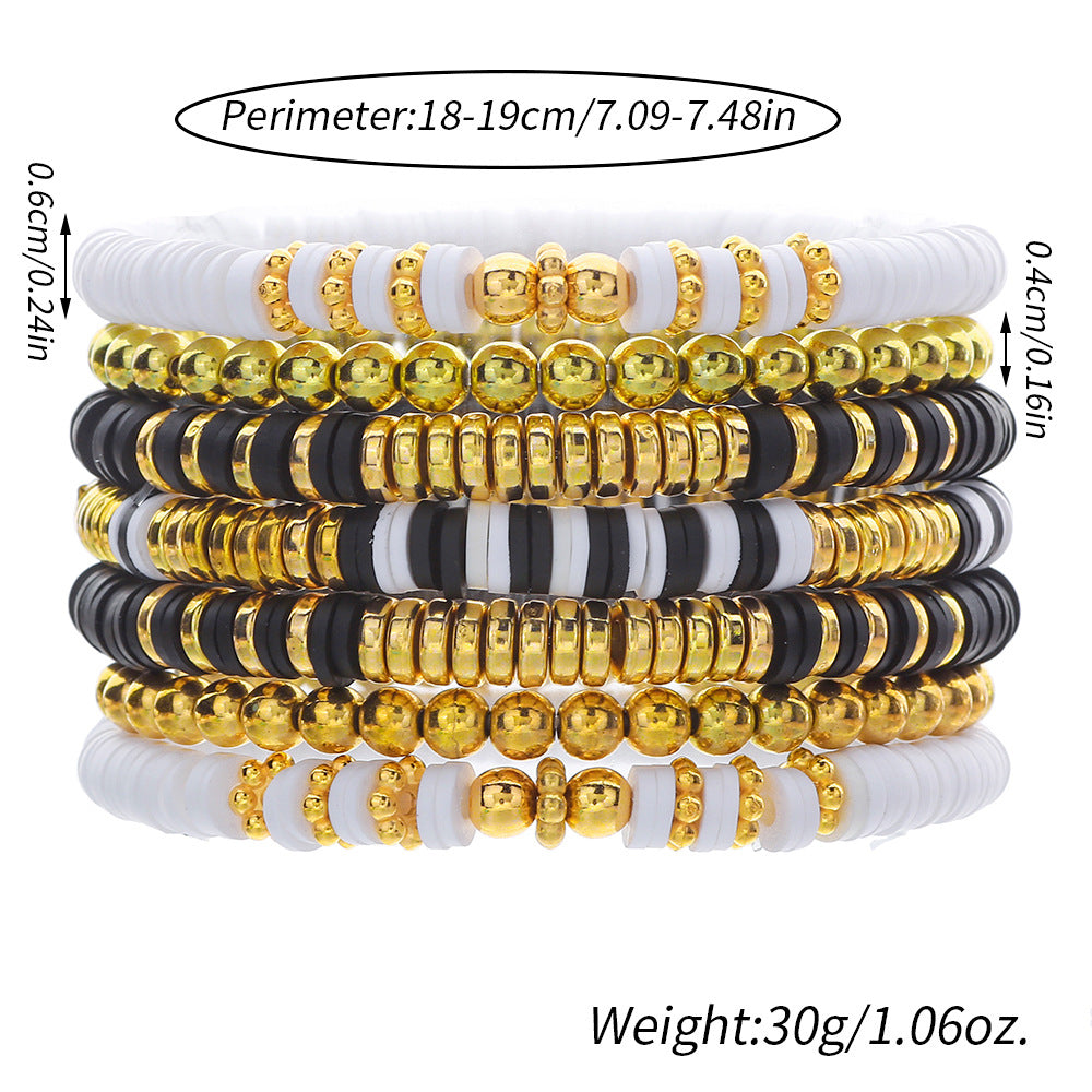 Vintage Bohemian Round Geometric Resin Beaded Stretch Bracelet Set