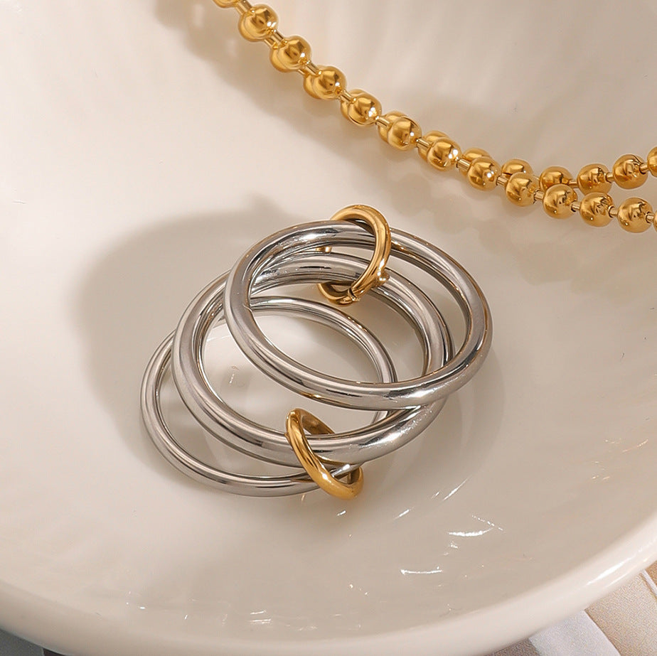 Anillo apilable de acero inoxidable geométrico minimalista con acabado chapado para mujer