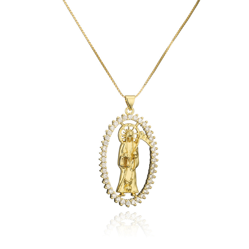 Minimalist Geometric Skeleton Pendant Necklace for Women with Copper Base Plated in Real Gold and Zircon Inlay
