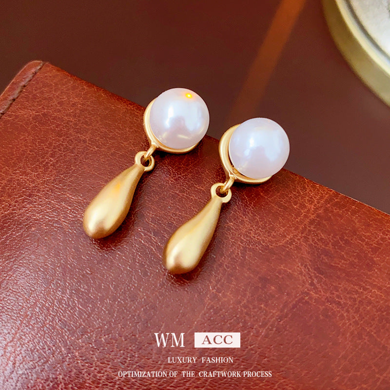 Vintage-Style Geometric Alloy Earrings with Pearl Accents and Silver-Plated Steel Posts for Women