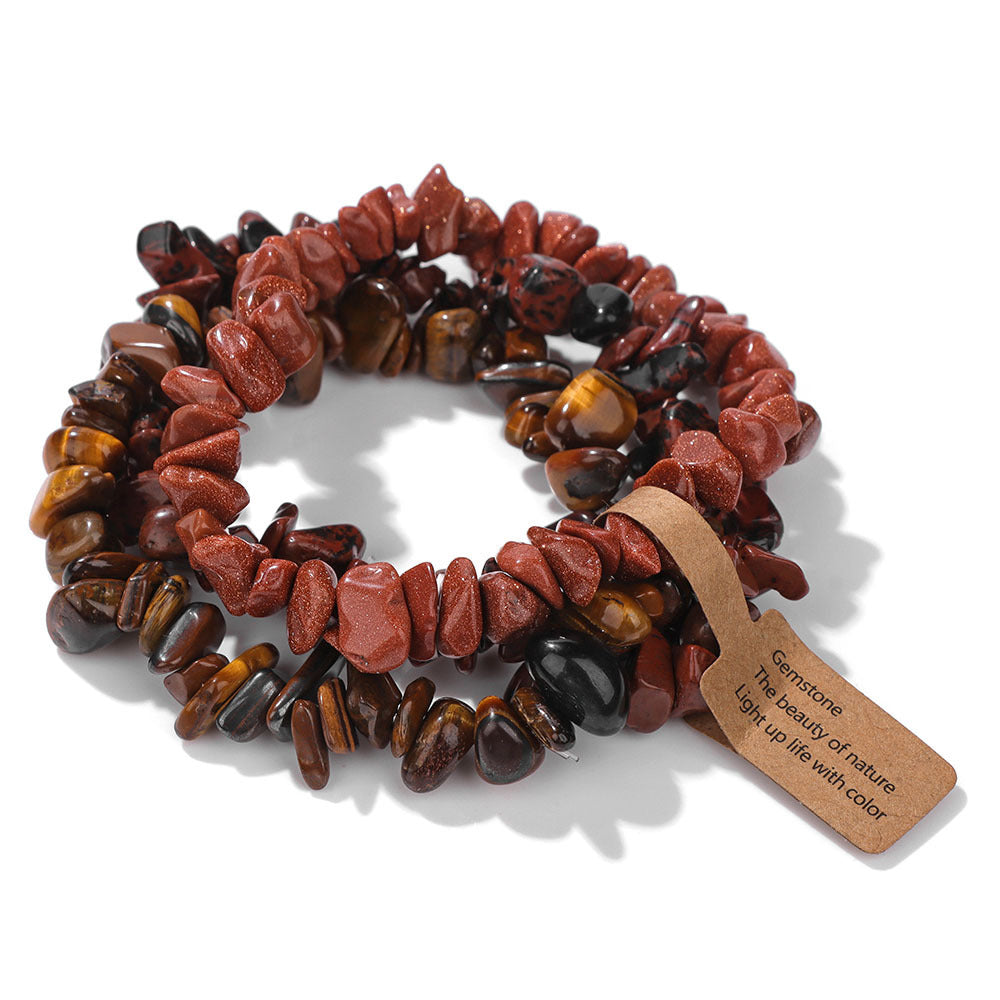 Vintage Geometric Gemstone Chip Beads Stretch Bracelet Set Unisex
