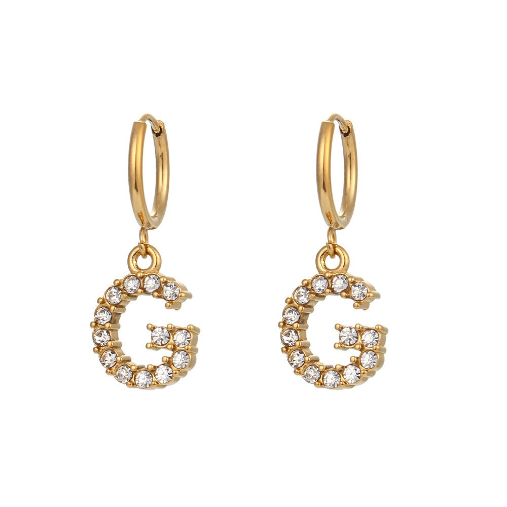 Minimalist Fashion Letter Earrings for Women Stainless Steel with 18K Gold Plating and Micro-Pave Zirconia
