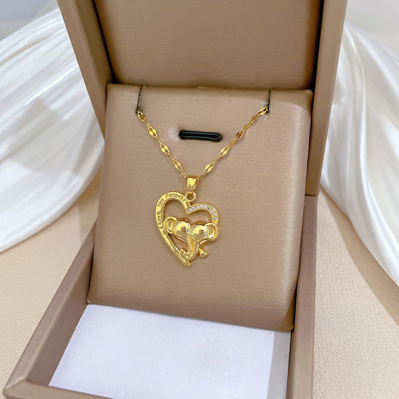 Collar minimalista de acero de titanio con incrustaciones de circonita con forma de corazón para mujeres y hombres, delicada cadena para la clavícula