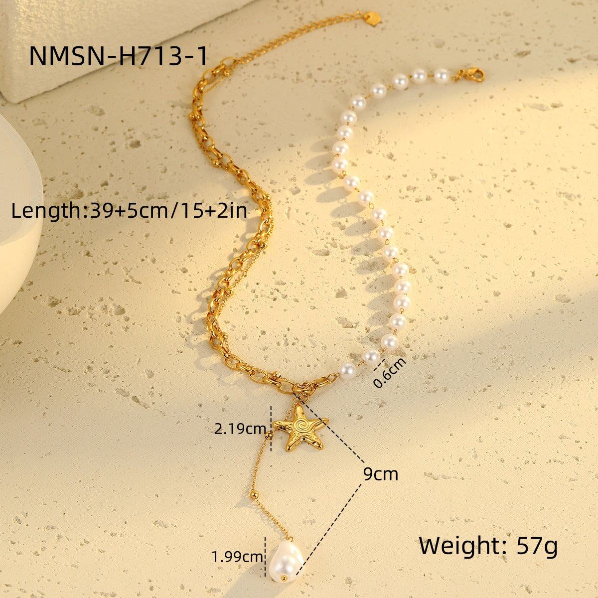 Collana pendente minimalista con perla in acciaio inossidabile placcato oro per donna, catena alla clavicola alla moda