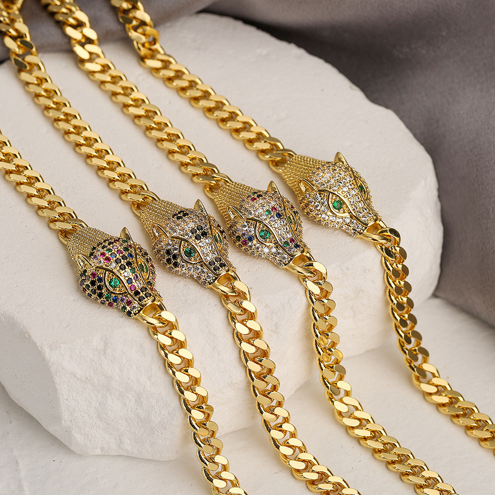 Fashionable Leopard-Shaped Geometric Copper Bracelet with Real Gold Plating and Zircon Accents for Women