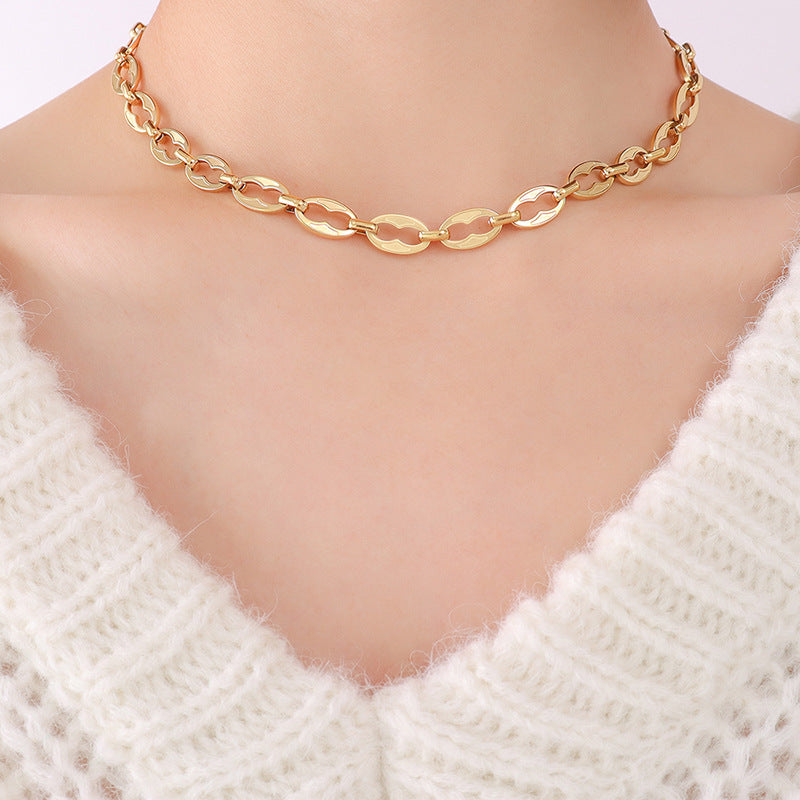 Set di collane a strati geometriche minimaliste in acciaio al titanio con placcatura in oro 18 carati da donna