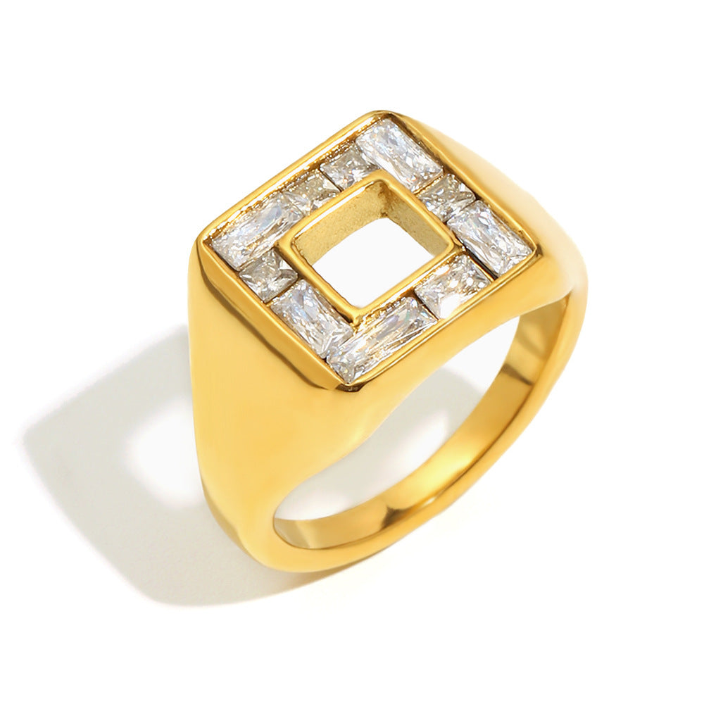 Anillo Geométrico de Acero Inoxidable con Chapado en Oro de 18K para Mujer, Joyería Diaria Versátil y a la Moda