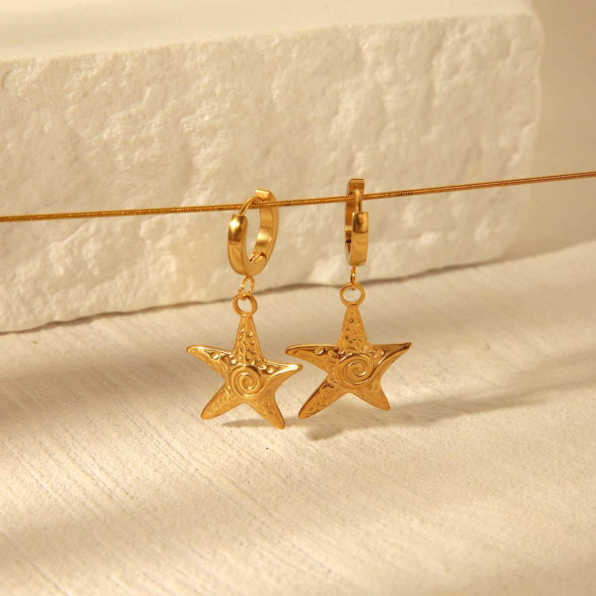 Vintage French Style 18K Gold Plated Stainless Steel Starfish Geometric Earrings for Women