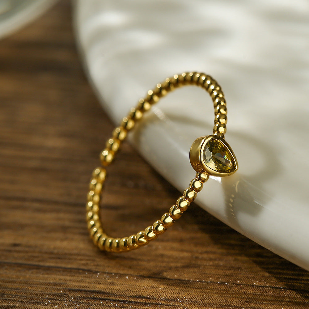 Anello geometrico minimalista in rame con placcatura in oro 18 carati e intarsio in zircone, fascia aperta regolabile da donna