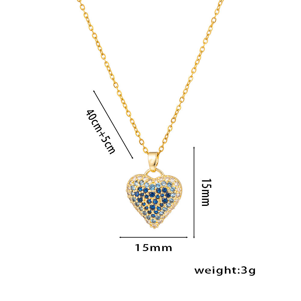 Collar minimalista de acero de titanio con forma de corazón para mujer con incrustaciones de diamantes de imitación y cadena tipo O
