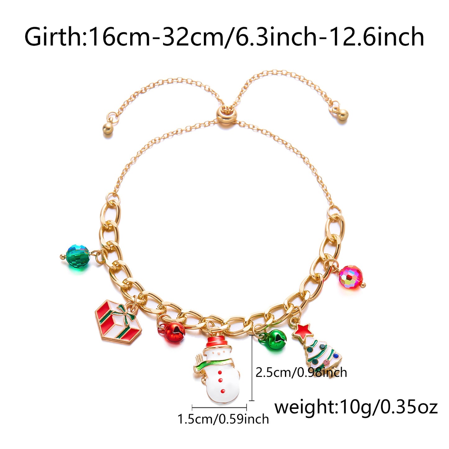 Pulsera de aleación con colgantes de árbol de Navidad, muñeco de nieve, campana, reno y bastón, esmaltada, para mujer