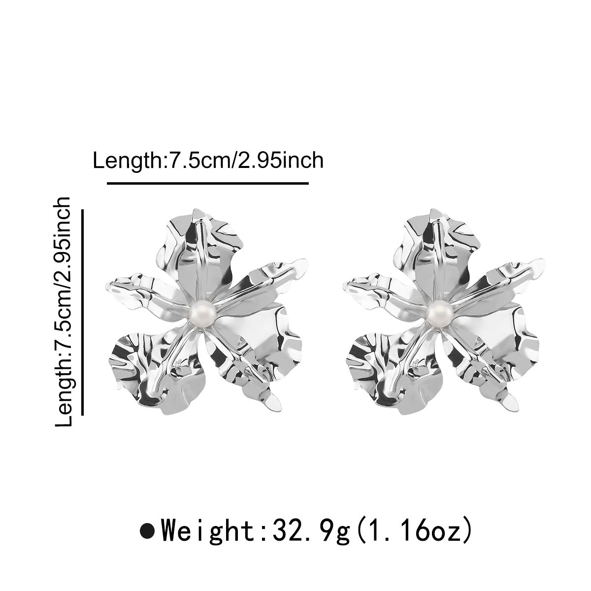 Pendientes de aleación con diseño floral exagerado para mujer, con incrustaciones de perlas de imitación y acabado chapado.