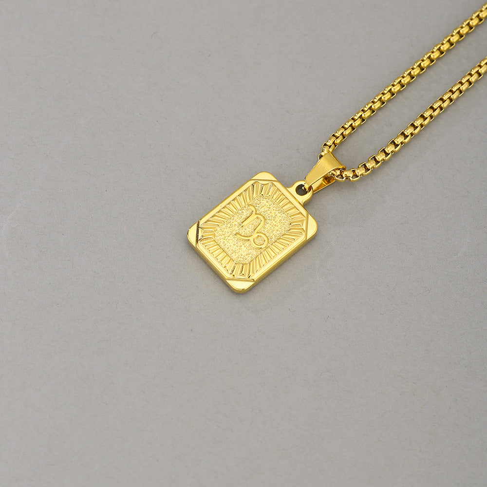 Collana con Pendente Zodiacale Geometrico Minimalista in Acciaio Inossidabile con Finitura Placcata per Uomo e Donna
