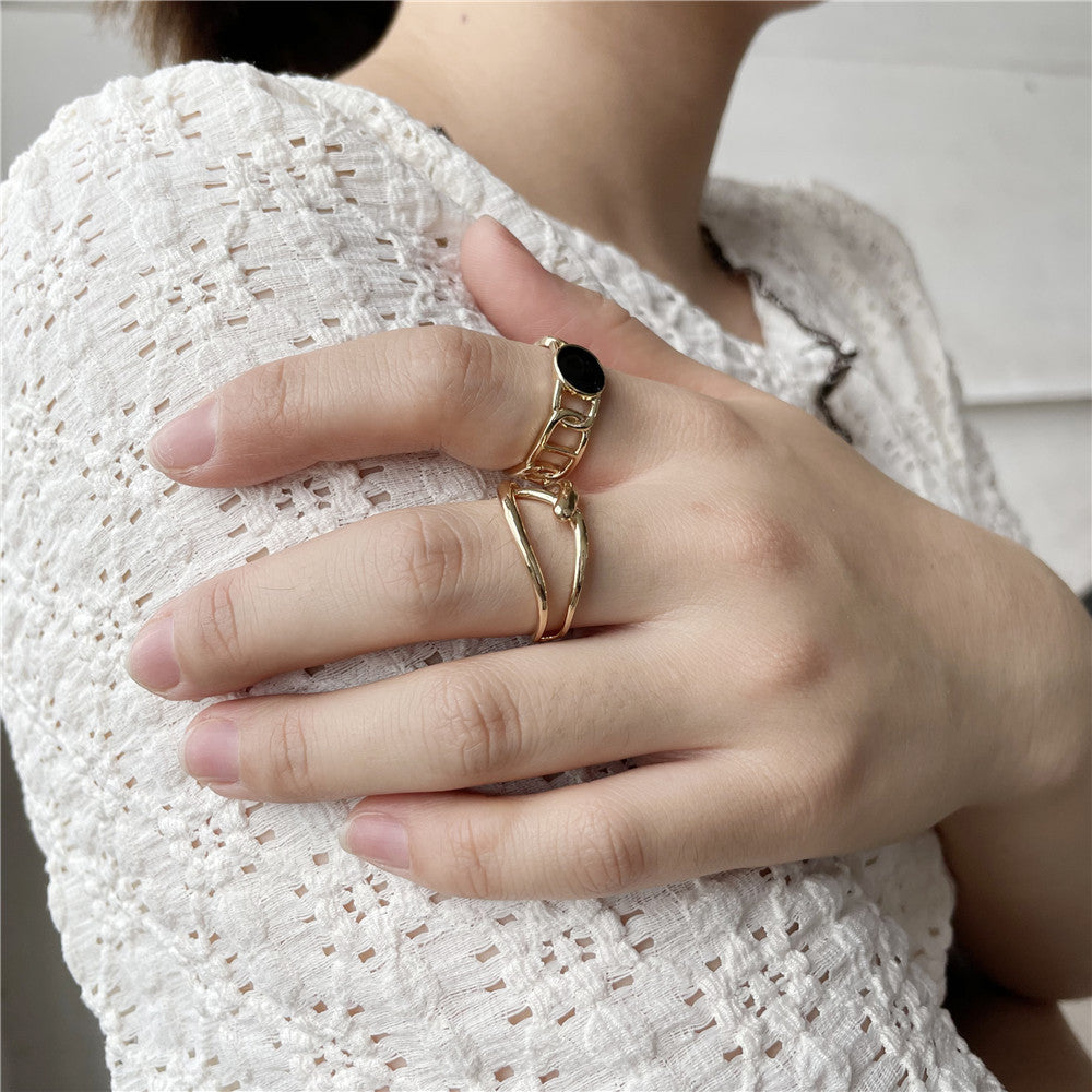Minimalist Sweet Geometric Round Alloy Plated Ring Set for Women