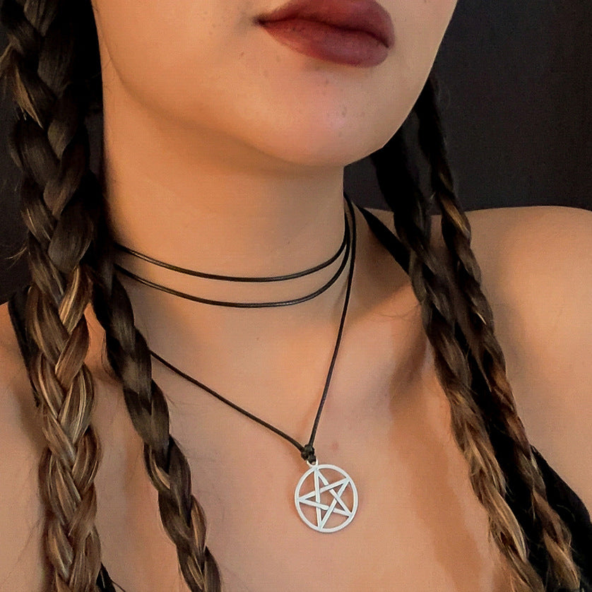Minimalist Hollow Star and Cross Pendant Necklace for Women Alloy with Electroplating Finish