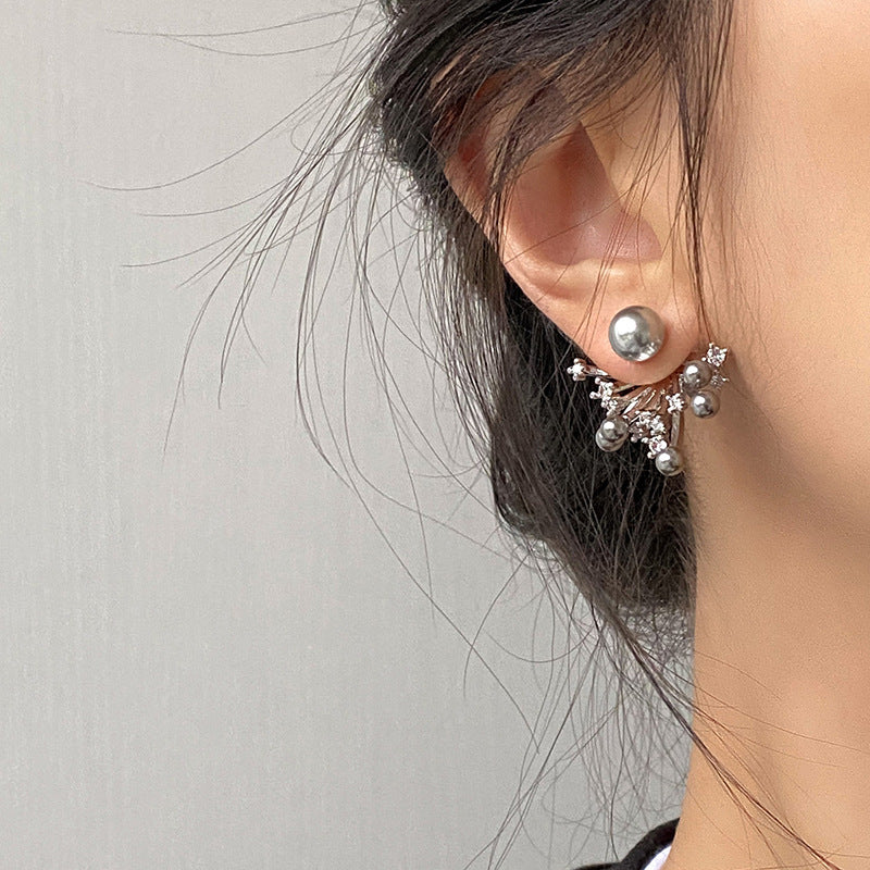 Pendientes de Perlas con Circonita Cúbica y Diseño de Fuegos Artificiales Estilo Vintage Francés Elegante para Mujer con Postes de Acero Inoxidable