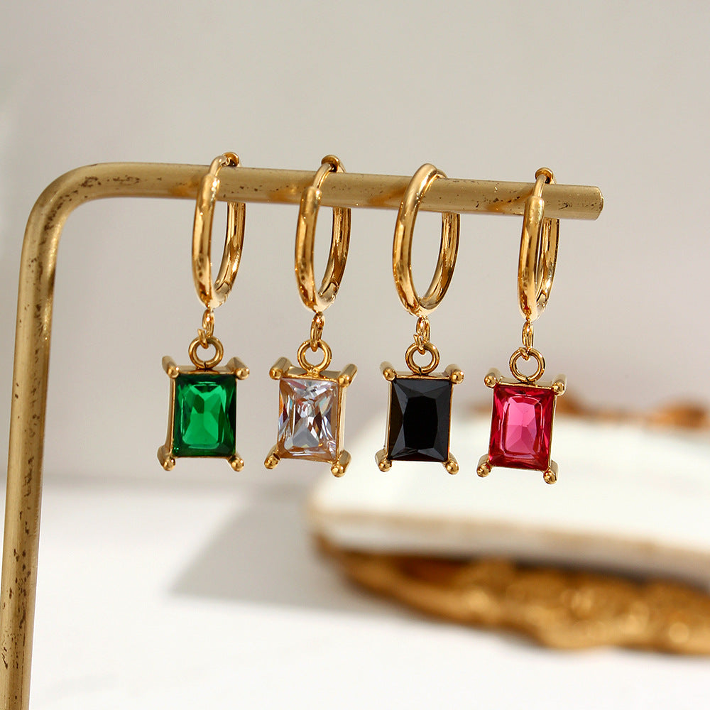 Fashionable Water-Drop-Shaped Stainless Steel Stud Earrings with Rhinestone Inlay for Women Geometric Design