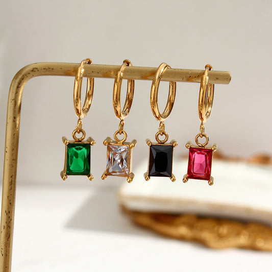 Pendientes de tuerca de acero inoxidable con forma de gota de agua, incrustaciones de diamantes de imitación, diseño geométrico para mujer