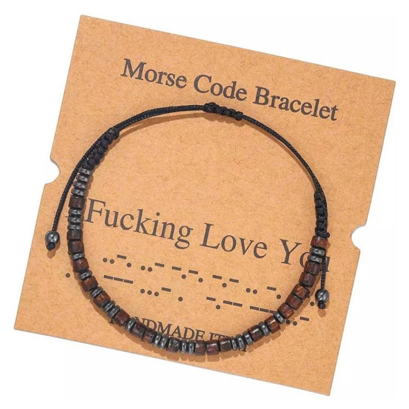 Morse Code Letter Number Wood Bracelet for Unisex