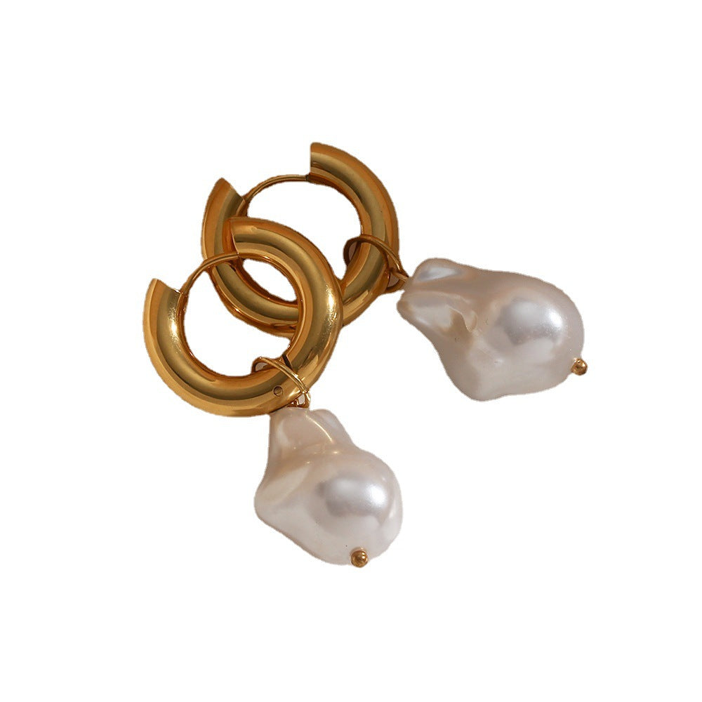 Fashionable Office Style Teardrop-Shaped Stainless Steel Earrings with 18K Vacuum Plating for Women