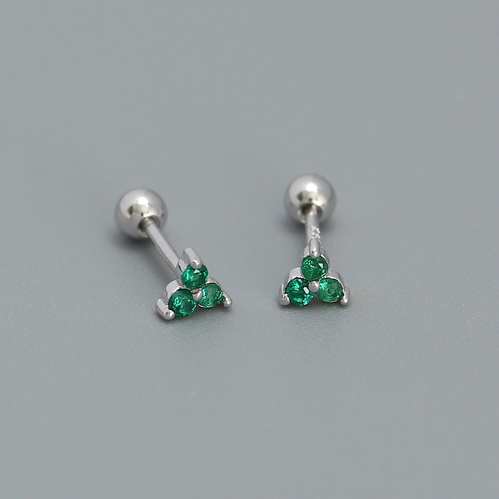 Minimalist Clover-Shaped 925 Sterling Silver Threader Ear Cuffs with Geometric Dot Pattern