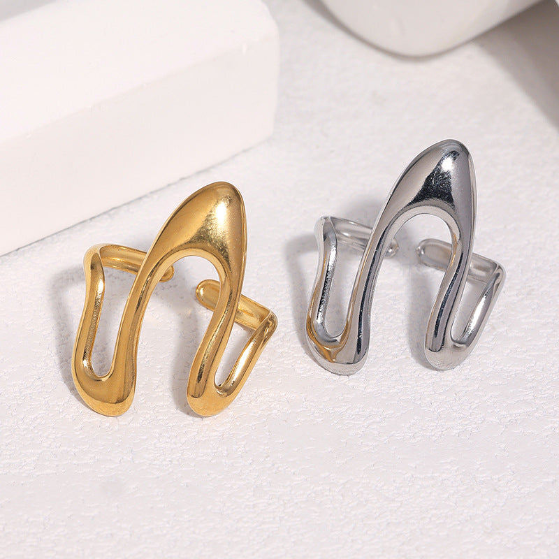 Minimalist Geometric Titanium Steel Open Ring Gold Plated Adjustable Fashion Jewelry for Women