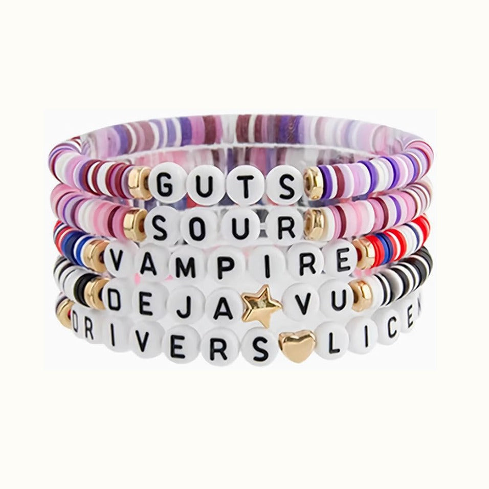 Purple Resin Letter Charm Bar Bracelet Set Unisex