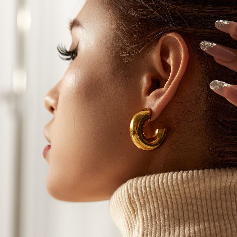 Pendientes de acero inoxidable geométricos con acabado chapado para mujer, aretes de lujo minimalistas