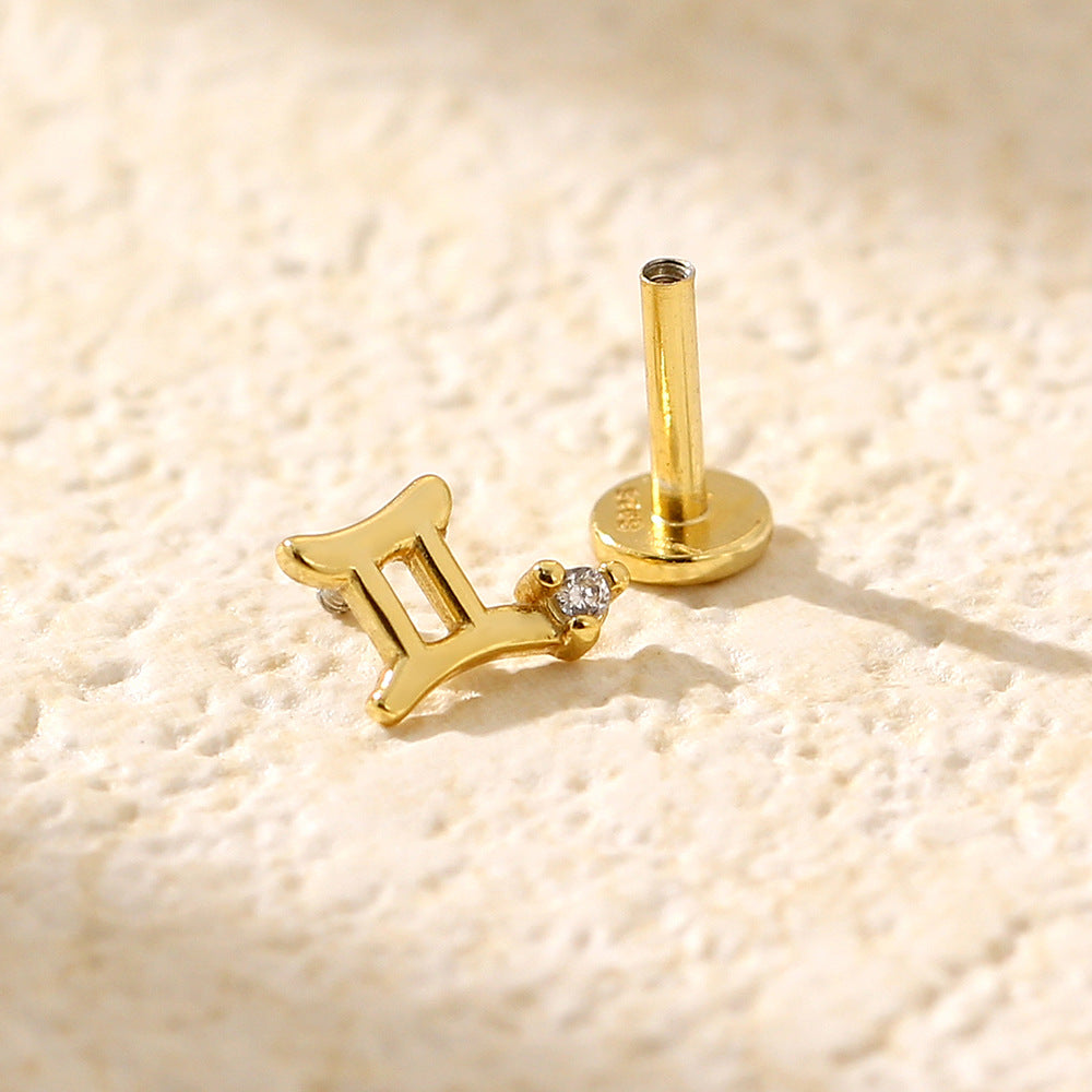 Minimalist S925 Sterling Silver Zodiac Flat Back Cartilage Earrings for Unisex