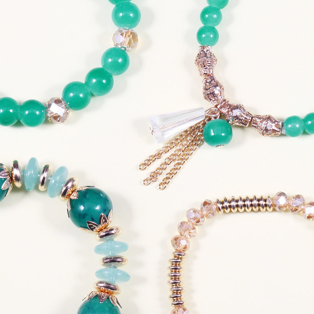 Bohemian Plated Agate Crystal Floral Bracelet Set Unisex