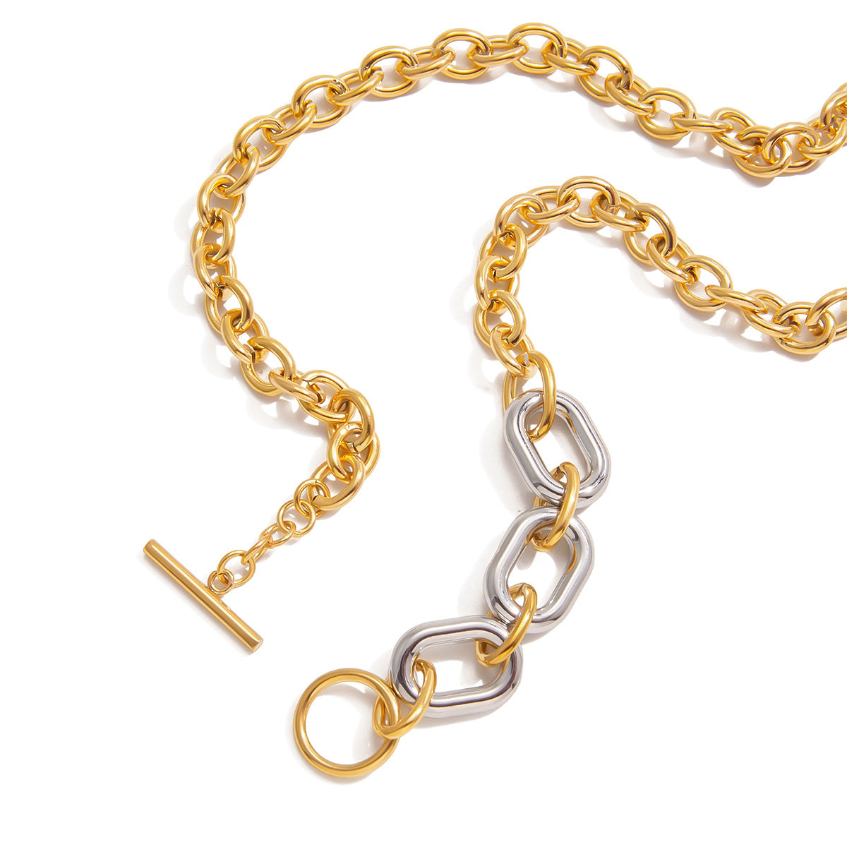 Collana da donna a catena in acciaio al titanio placcato PVD oro 18 carati bicolore geometrica minimalista