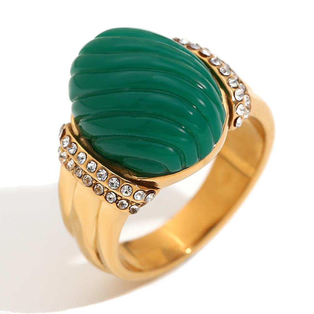 Vintage Elegant 18K Gold Plated Stainless Steel Oval Floral Geometric Ring for Women