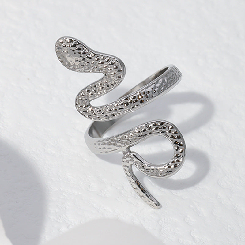 Adjustable Snake-Shaped Stainless Steel Ring for Men and Women with Plated Finish