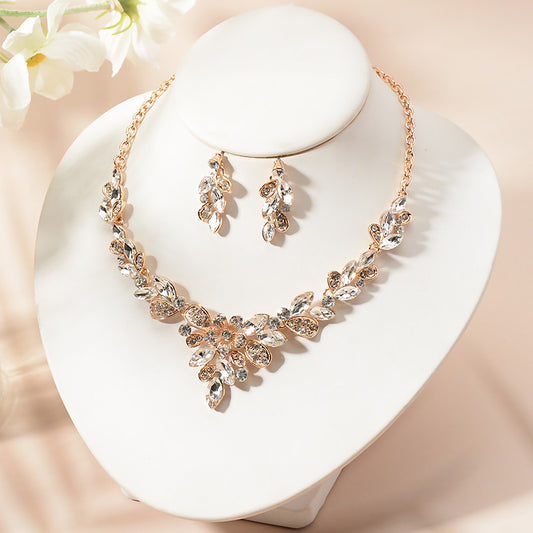 Elegant Luxury Rhinestone Floral Necklace and Earrings Set Plated Jewelry for Wedding Party