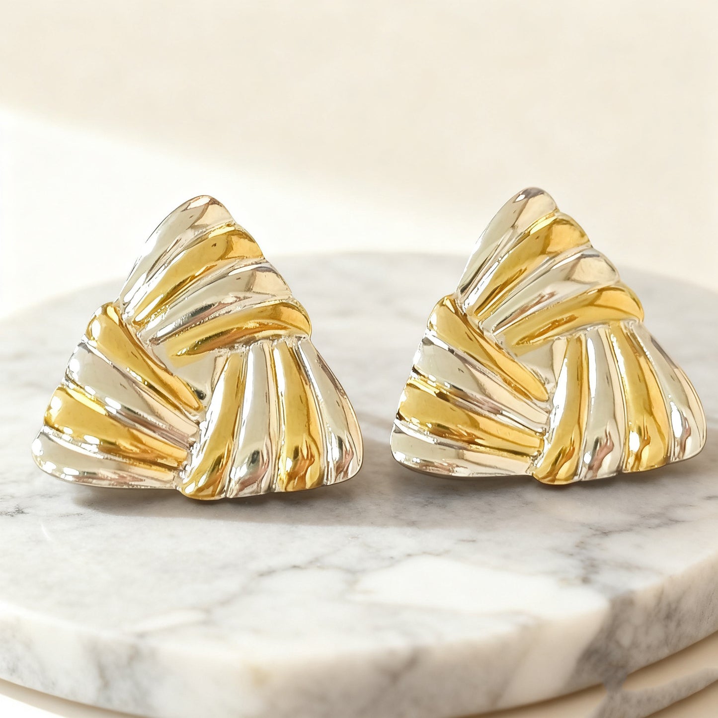 Vintage Luxury Geometric Triangle Plated Stainless Steel Earrings