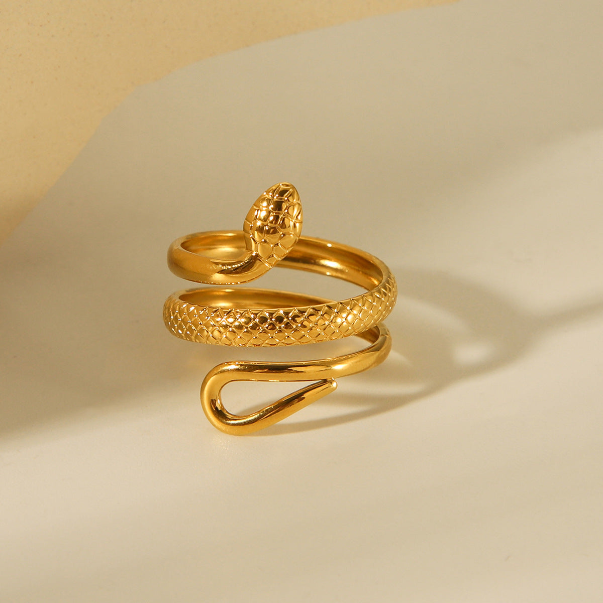 Trendy 18K Gold Plated Stainless Steel Snake Open Ring for Women